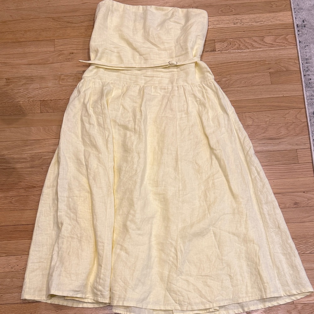 Abercrombie & Fitch Strapless Linen Pastel Yellow Midi Dress